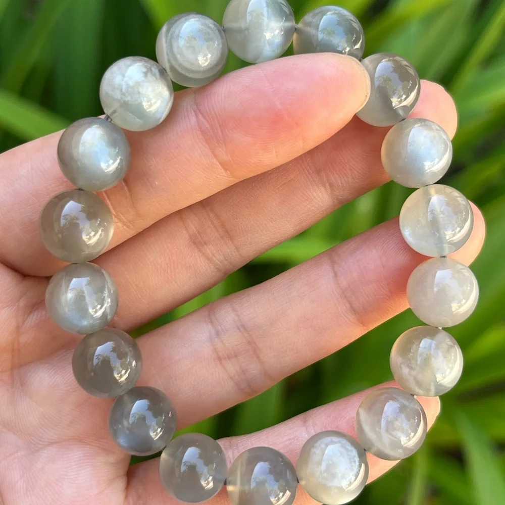 11mm‎ stretchable flashy silver moonstone bracelet 0177